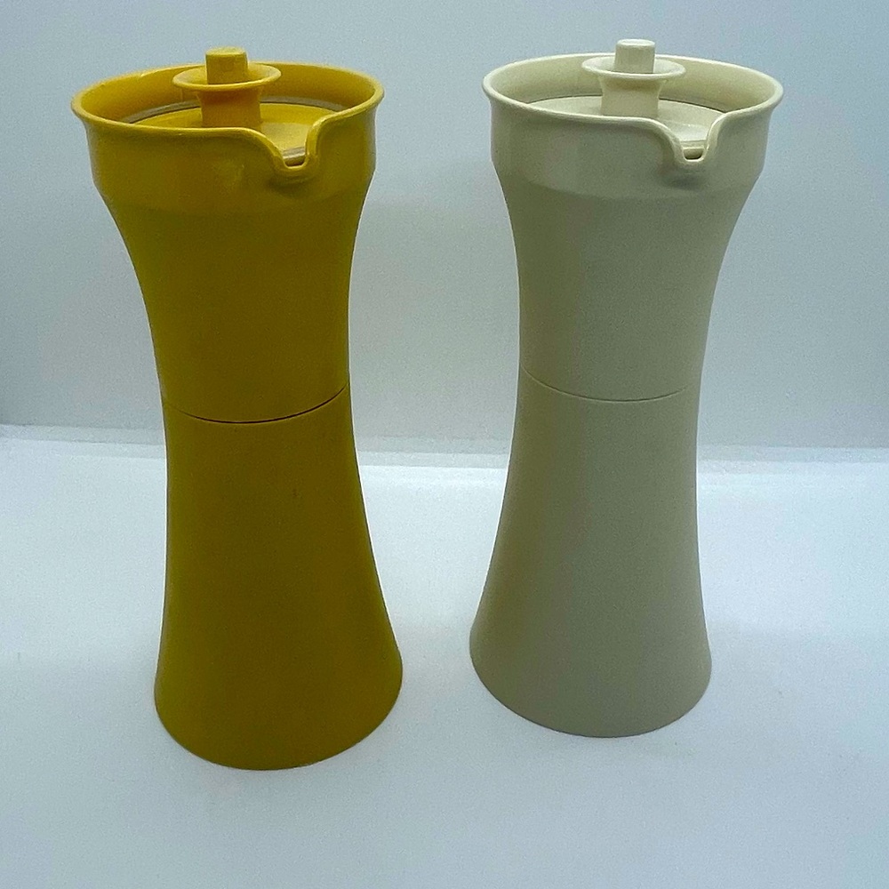 Tupperware Cream and Yellow Oil & Vinegar set - made in Canada